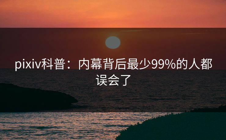 pixiv科普：内幕背后最少99%的人都误会了